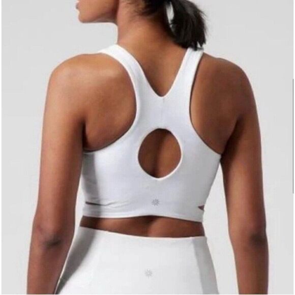 Athleta Solid White Crop Cross Cross Front Tank Top Built In Bra Xs - Picture 3 of 6